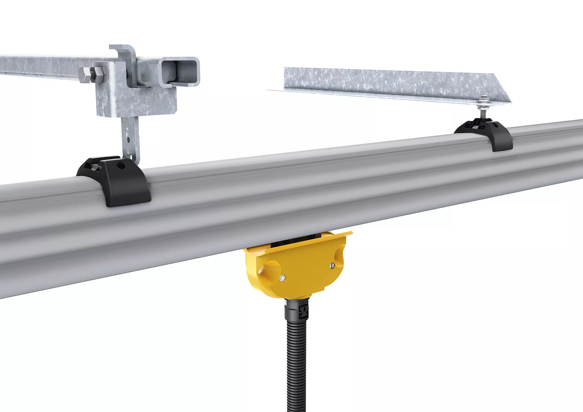 서스펜션: 2축 미세 조정을 위한 C-레일(좌), 수직 정렬용 나사 핀(우)